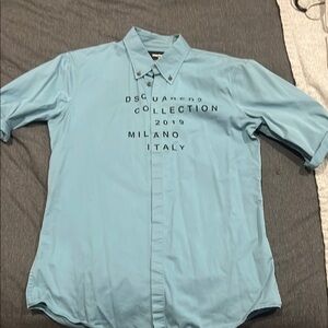 DSQUARED2 Blue Casual Button Down Shirt Milano Print